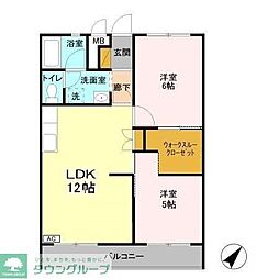 松丸コーポラス 2階2LDKの間取り