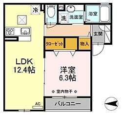 エスポワール白鳥 1階1LDKの間取り