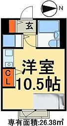 JR常磐線 北松戸駅 徒歩4分の賃貸マンション 7階ワンルームの間取り