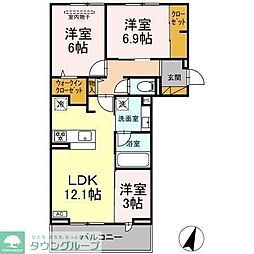 リシェスみのり台　B棟 3階3LDKの間取り