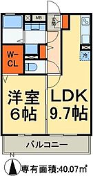 シエルルージュ松戸 1階1LDKの間取り