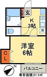 圭ハイム 1Kの間取図画像