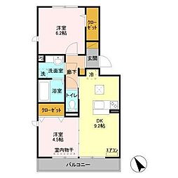 パインヒルズ胡録台 2DKの間取図画像