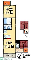 ルフォン・ヘーベル 1LDKの間取図画像