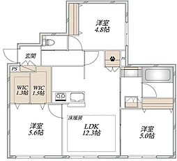 松戸市二十世紀が丘萩町マンション 3LDKの間取図画像