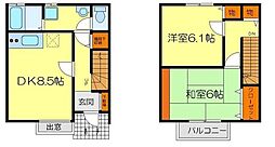 東武東上線 川越市駅 徒歩11分の賃貸アパート 1階2DKの間取り