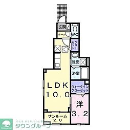 ヴィラージュ狭山祇園Ａ 1階1LDKの間取り