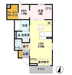 東武東上線 新河岸駅 徒歩2分の賃貸アパート 1階1LDKの間取り