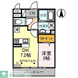 JR川越線 川越駅 徒歩9分の賃貸アパート 3階1DKの間取り
