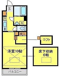 西武新宿線 本川越駅 徒歩4分の賃貸マンション 5階1Kの間取り