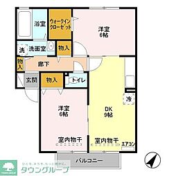 JR川越線 笠幡駅 徒歩35分の賃貸アパート 2階2DKの間取り