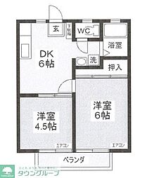 キャッスルリナ 2DKの間取図画像