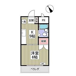 クーノス北坂戸 1Kの間取図画像