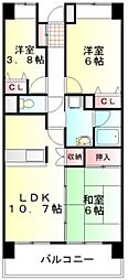 ビレッジハウス東松山タワー2号棟 2LDKの間取図画像