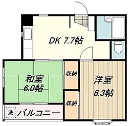 西武新宿線 小平駅 徒歩7分の賃貸マンション 3階2DKの間取り