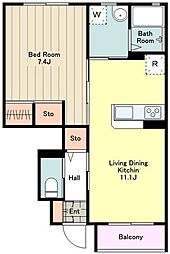 多摩都市モノレール 上北台駅 徒歩19分の賃貸アパート 1階1LDKの間取り
