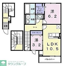西武国分寺線 小川駅 徒歩20分の賃貸アパート 3階2LDKの間取り