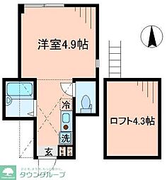 JR中央線 東小金井駅 徒歩10分の賃貸アパート 1階ワンルームの間取り