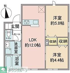 京王線 武蔵野台駅 徒歩14分の賃貸マンション 2階2LDKの間取り