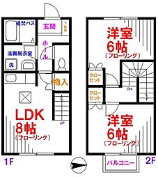 西武拝島線 西武立川駅 徒歩13分の賃貸テラスハウス 2階2LDKの間取り