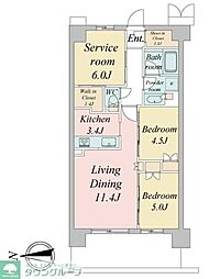 JR中央線 武蔵境駅 徒歩4分の賃貸マンション 4階2SLDKの間取り