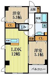 JR中央線 国分寺駅 徒歩4分の賃貸マンション 3階2LDKの間取り