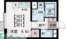 イクシオ東府中 301 3階ワンルームの間取り