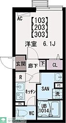 イクシオ東府中 203 2階1Kの間取り