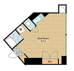 JR中央線 国立駅 徒歩8分の賃貸マンション 2階ワンルームの間取り