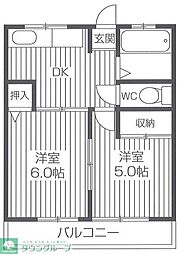 JR中央線 武蔵小金井駅 バス11分 前原交番前下車 徒歩4分の賃貸アパート 2階2DKの間取り