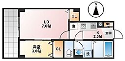 ルース国立2 1LDKの間取図画像