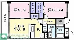 パレ・フルール 2LDKの間取図画像