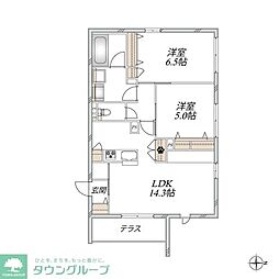 国分寺市東恋ヶ窪6丁目マンション 2LDKの間取図画像