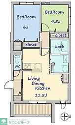 国分寺市東恋ヶ窪6丁目マンション 2LDKの間取図画像