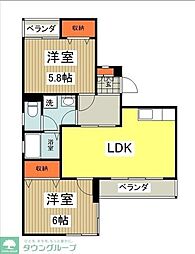 エルベ東大和 2LDKの間取図画像