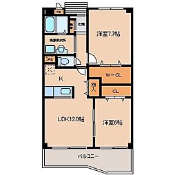 アヴァンティー 2LDKの間取図画像