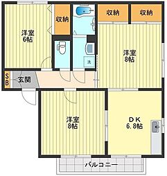 サンレイクヴィラ・スズキB棟 3DKの間取図画像