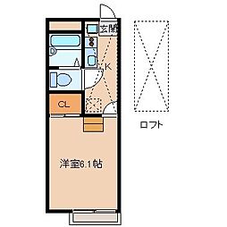 レオパレスピーヌス 1Kの間取図画像