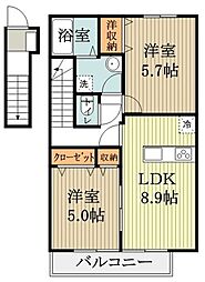 くぬぎハイツ 2DKの間取図画像