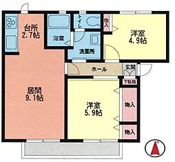 グラシア・フィス旭が丘B 2LDKの間取図画像