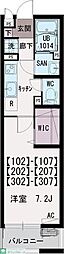 ランドグレイス西浦和 3階1Kの間取り