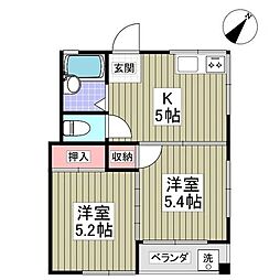 高鼻コーポ 1階2DKの間取り