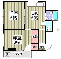 アメニティ木部 2DKの間取図画像