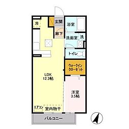 D-Room与野公園A 1LDKの間取図画像