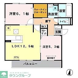 ディアコート2 2LDKの間取図画像