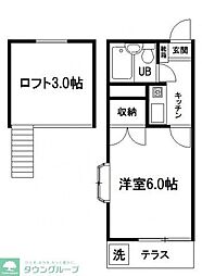 T・Kハイツ 1Kの間取図画像