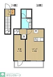 小田急小田原線 祖師ヶ谷大蔵駅 徒歩14分の賃貸アパート 2階1LDKの間取り