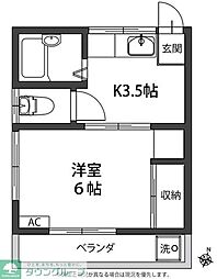 第1北野荘A 1Kの間取図画像