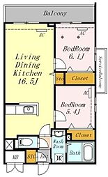 ＡＺＡＬＥＴＹ上北沢 2階2LDKの間取り