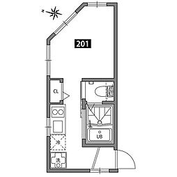 京王線 桜上水駅 徒歩9分の賃貸アパート 2階ワンルームの間取り